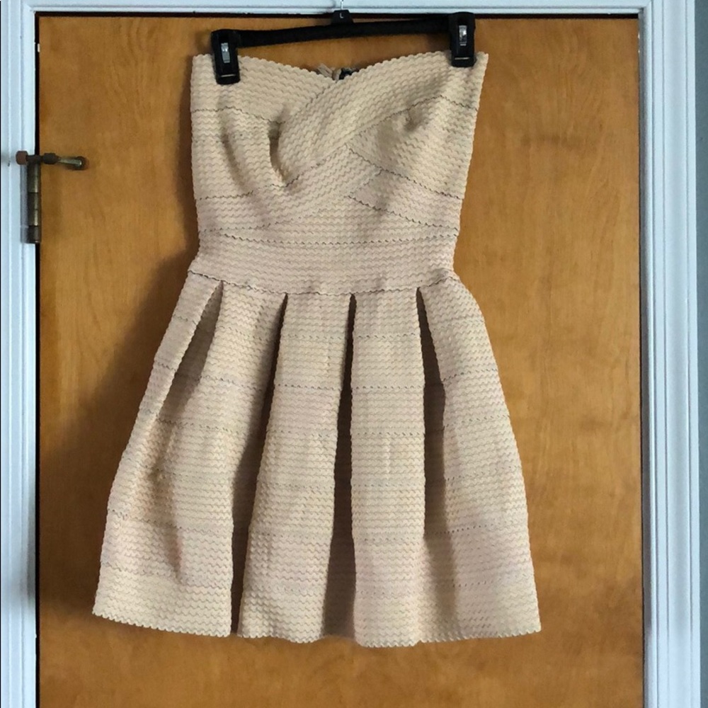 Tan bandage fit and flare dress